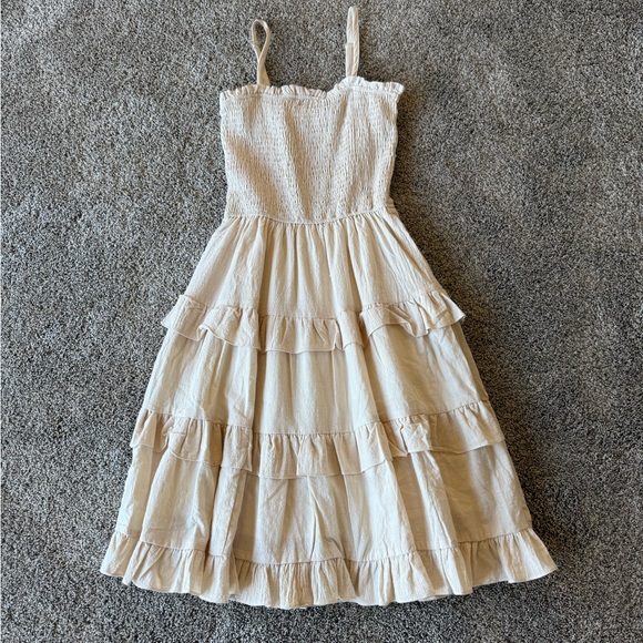 Carly Jean Los Angeles Dresses & Skirts - Carly Jean Los Angeles Linen Cream Ruffle Tiered Sundress